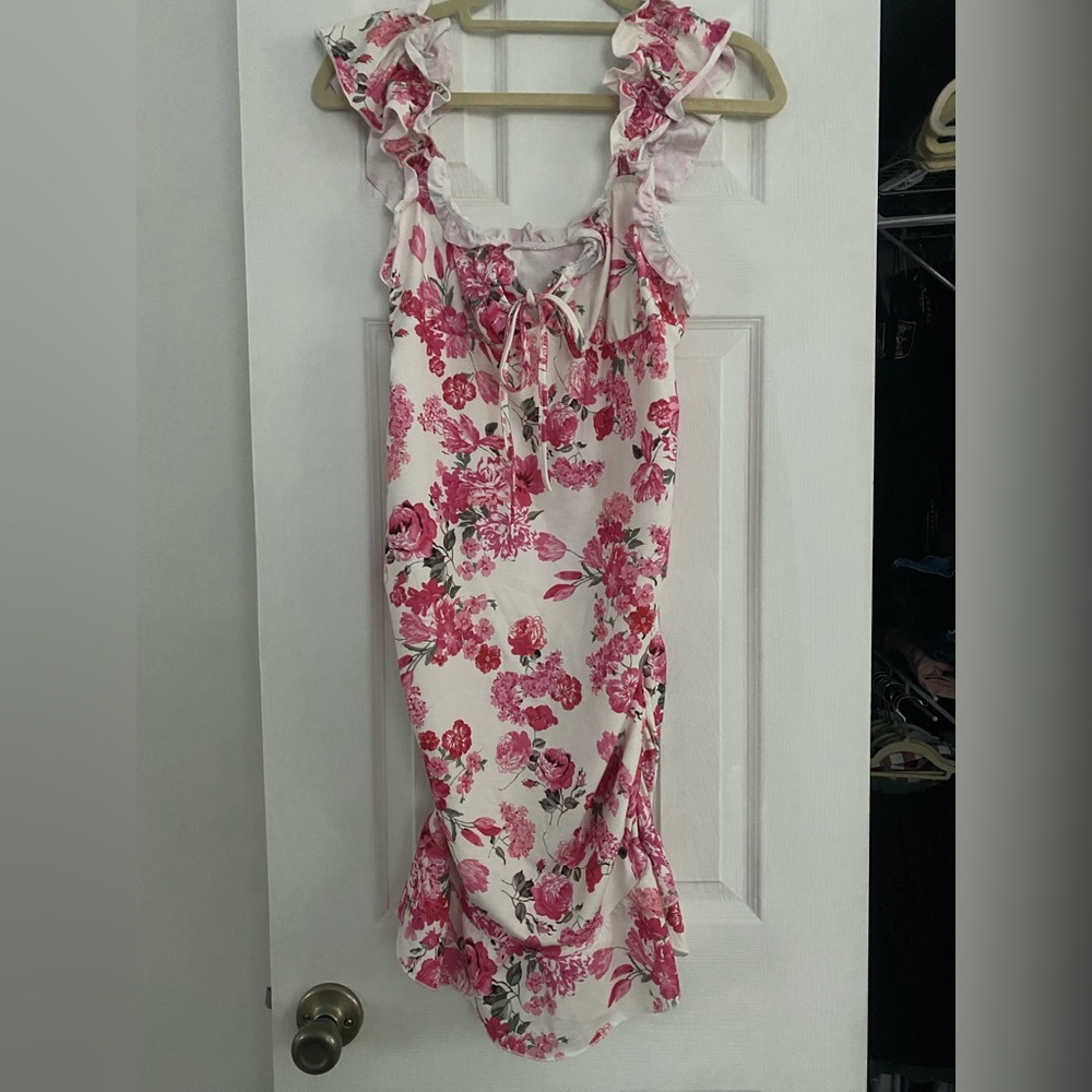 SHEIN Maternity Elegant Vacation Floral Print Tie-Bow Dress NWOT - Picture 3 of 5